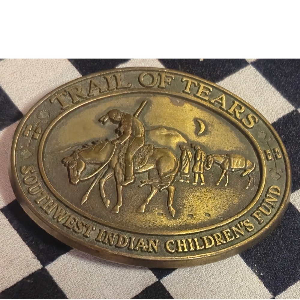 Vintage Trail of Tears Southwest Indian Children's Fund Brass Belt Buckle 16718